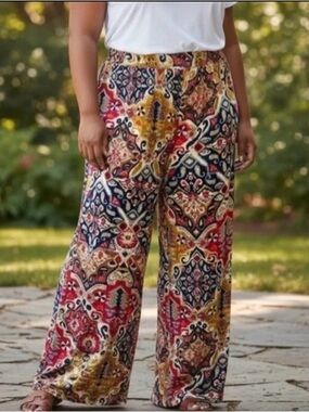 Avenue VIP Plus Size 14/16 Boho Palazzo Pants Colorful Wide Leg Pull On